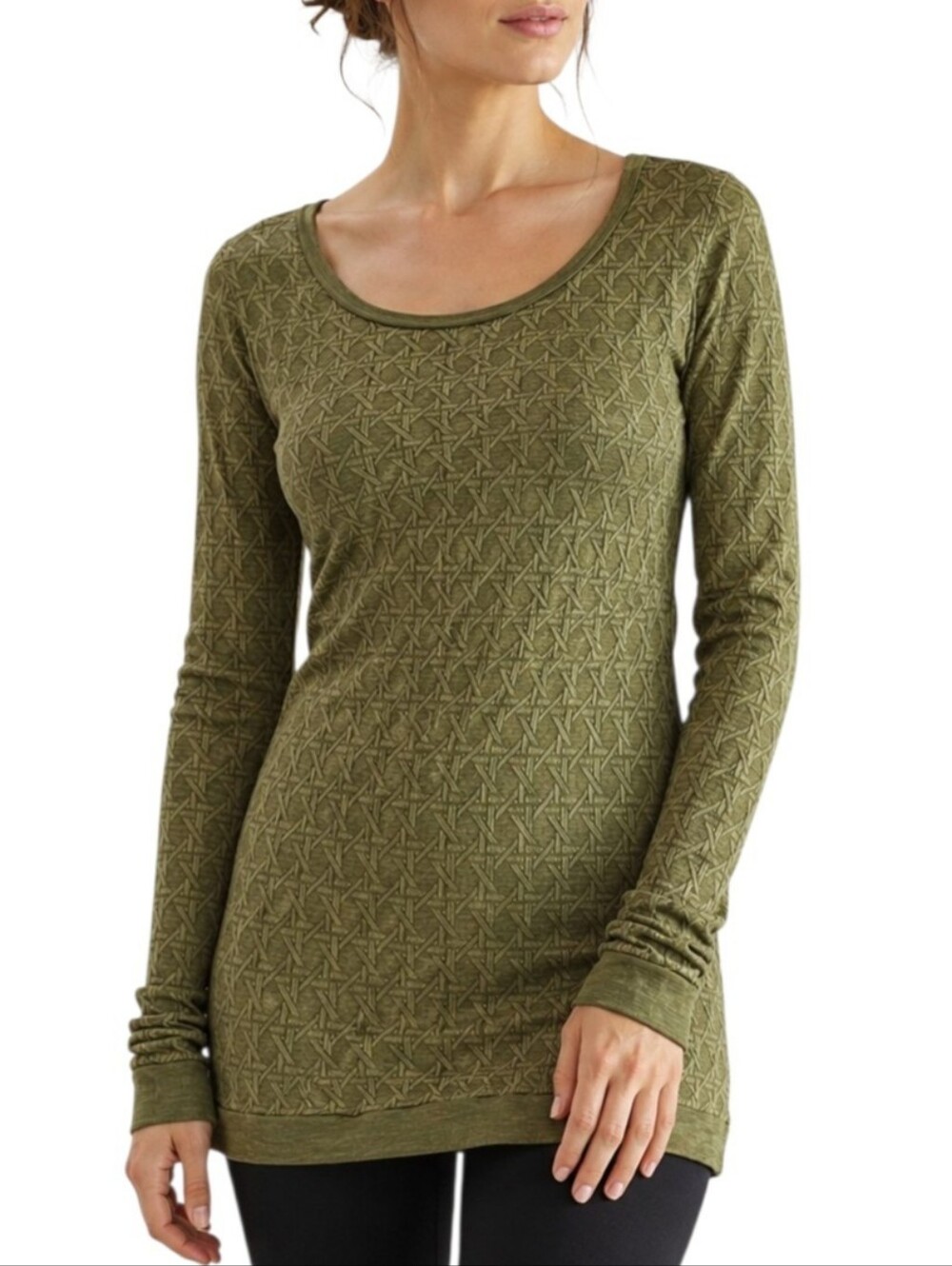 Metalicus Merino Wool Blend Top Women One Size Geometric Olive Green Stretchy